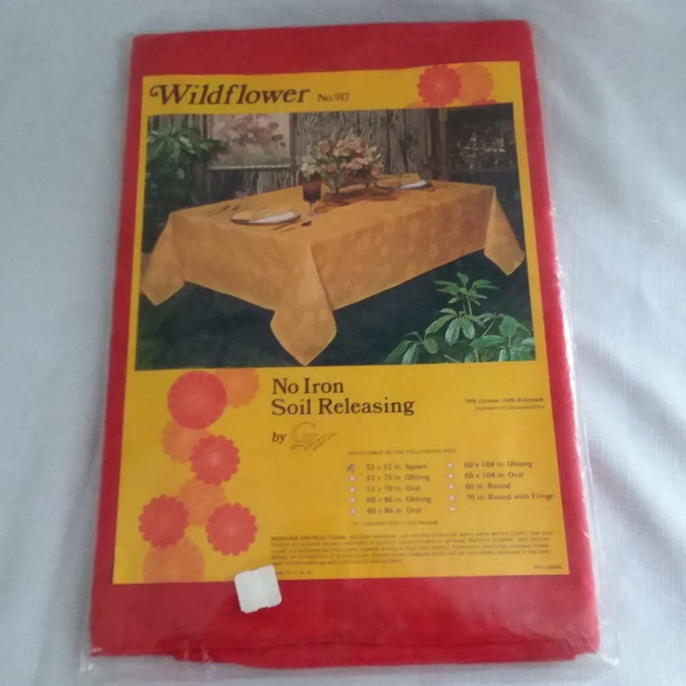 Vintage Wildflower #917 Red Tablecloth 52"x52"